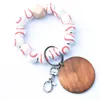 Stylish Wooden Beaded Bracelet Keychain Pendant Party Favor Sports Ball Soccer Baseball Basketball Bangle Wristlet With Metal Key Ring