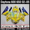 Kit de quadro para Daytona 650 600 cc 02 03 04 05 Bodywork 7dh.11 Cowling Daytona 600 Daytona650 2002 2003 2004 2005 Body Daytona600 02-05 Motocicleta Fansando azul amarelo amarelo azul Amarelo amarelo