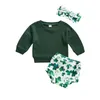 Ensembles de vêtements CitgeeSpring St. Patrick's Day Infant Baby Girl Vêtements Couleur unie Chemise à manches longues Tops Clover Print Shorts ClothesClot