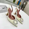 Luxury Designer Sandals High Heeled Shoes Amina Muaddi Begum Bow Crystal-Embellished Buckle Pointed Toesl Sunflower Sandal Summer Footwear NO359