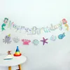 Syrenka Magical Blakle Happy Birthday Banner Kids Mermaid Temat Dekoracja imprezy wisząca Dzień Dzieci Zabezpieczenia Flaga MJ0617