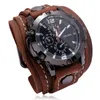 Stylish Mens Quartz Watches Stylis Wristwatch Cowhide Watchband Punk Style Watch for Men Wide Genuine Leather Bracelets Watch