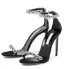 Fashion New Season Shoes Aquazzuras Love Link Crystal-embellished Sandals Chain Wedding Party Black