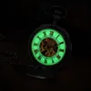 Pocket Watches Light Night Luminous Hand Wind Mechanical Watch FOB Chain Locket Dial Hollow Steampunk Skeleton Men Women ClockPocket Watches