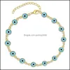 Link Chain Bracelets Jewelry Lucky Evil Eye Bracelet Gold Sier For Women Blue Glass Turkey Adjustable Men G Dhkid