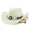 Summer Słomka szeroko rdzeniowa dla kobiet mężczyzn Turkusowy zespół Western Cowboy Hats Lady Trendy Wheven Sun Hat Cap