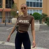 O nek gebreide kaki katoenen crop tops y2k dames zomer casual t shirt basic sexy cowgirl streetwear maiden zwarte korte mouw 220602