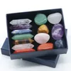 Conjunto de caixa de presente de cristal natural Chakras 7pcs cristais de cura de ponto duplo + pedra de energia de ioga irregular 7pcs