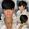 Kısa pixie kesilmiş insan saç perukları Makinesi Made Düz Remy Brezilya Peruk Siyah Kadınlar İçin Glueless Bangs 220609