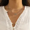 Boho Set di collana con fibbia a cuore carino Retro semplice moda da donna in metallo dorato con catena a serpente tondo clavicola collane gioielli per ragazze