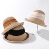 Breite Krempeln Hüte Sommer für Frauen Strohhalm Hut Crimpiertes Sonnenschatten Atmungsaktives Strand Ladies Sonnencreme weiblich