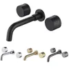 Black Bathroom Faucet Brass Double Lever Wall Mounted Sink Faucets Hot Cold Water Polished Taps Basin Mixer Brushed Gold Tap Set
