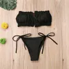 Summer Women Push Up Bikinis Set Solid Color Strapless Ruffles Baddräkter för Bandage Padded Beach Badkläder Lady 220615