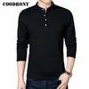 Coodrony Tshirt Men Spring Autumn Cotton T Shirt Men Solid Colour Style Chiński kołnierz mandarynkowy TOP TOPE 608 201116