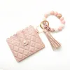 Wristlet Keychain Bracelet Credit Card Holder Wallet Key Ring Silicone Tassel Keychains Beaded Bangle