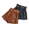 Femmes Faux cuir Shorts Vintage taille haute femme tout Match couleur unie ample décontracté 220630