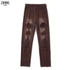 Brown gescheurde vintage domans noodlijdende jeans streetwear gat hiphop hoge taille broek mode rechte denim broek dames 220526