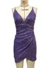 LiTi Fashion foreign trade ladies party banquet dress purple sequin suspenders V-neck sexy buttocks dress 220509