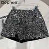 Våren och hösten svart sammet sequined glansiga mångsidiga klubbkläder shorts byxor high street 220702