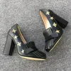 2021 Women Marmot Pumps Designer Loafer Shoes Embroidered Leather High Heels Double Hardware Black White Gold with Bees and Stars NO28