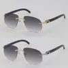 Randlose Original-Sonnenbrille aus schwarzem Büffelhorn für Damen, weiß, echtes Naturhorn, groß, rund, neueste Mode, Sonnenbrille für Herren, 18 Karat Gold, UV400, Rahmengröße: 56–18–140 mm