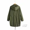 Kvinnors trenchrockar Autumn Women Vintage Green Hooded Coat Casual Pocket Drawstring Jacket Loose Female Outwearwomen's
