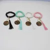 Wood Beaded Bracelet Keychain Blank Disc Tassel Key Ring Pendant Pure Multicolor Optional Wholesale