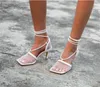 Eilyken Summer Autumn Sexy Mesh Pumps Sandals Female Square Tee High Heel Lace Up Retibed Stiletto Hollow Dress Pumps Ghedaskohgeqa