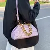 Borse a tracolla femminili con tracolla increspata a catena spessa viola arancione da donna 2022 borse con clip di marca di lusso e pochette da ballo