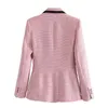 Women's Suits & Blazers Blazer Women Pink Tweed Jackets Woman Autumn Double Breasted Female Elegant Textured Long Sleeve