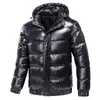 シルバーの光沢のあるメンズウィンターコートファッションフード付き温かい厚い綿パッド入りジャケットメンソリッドカラー青年マンパーカスアウトウェアmy308 l220623