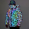 Męski pad Parkas Winter Rainbow Color Refleksyjna kurtka ciepła z kapturem płaszcz plus rozmiar Chaquetas hombre męskie