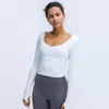 Yoga outfit White Shirts Workout Tank Top for Women Slim Fitness Långärmad tees Gym Running Sport Crop Ladies Daily Wear