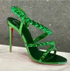 2022-Donne Sandalo verde scarpe con tacco alto Spikita Sandali in pelle con cinturino a spillo Pompa borchiata con tacco sexy abito da sposa da donna
