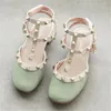 Mode barn flickor baotou sandaler prinsessan romerska skor vår sommar ljusa diamant barn skor rivet fyrkantiga mun läder sko
