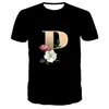 Męskie koszulki moda 26 inicjałów kwiat drukowana koszulka a-z litera letnie mężczyźni kobiety swobodne koszulka z krótkim rękawem