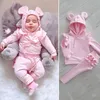 Kledingsets herfst Baby Girl Tracksuit Lange mouw Ruches Solde Mooie Hooded Shirt Topbroek Broek Outfit Kleding Set 0-24mclothing