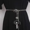 Belts Metal Chain Waist Belt With Mini Cute Rhinestone Bag For Coin Earrphone 2022 Design Women Adjustable Punk BeltBelts