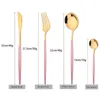 24st Pink Gold Diverse Set Stainless Steel Cutlery Knives Forks Tea Spoons Dinner Kök Bordsåverkan Silvervaror 220623