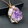 Naszyjniki wiszące ręczne Wrap Warkocz Reiki leczenie surowe minerały naturalny klaster Naszyjnik kwarcowy Ametysts Crystal Femme Collierpendant