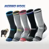 Unisex merino ull strumpor för män kvinnor förtjockad termisk vandring kudde besättning strumpor sport 30% merino ull socka euro storlek 35-47