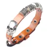 Wojiaer браслеты призрачные аксессуары для головы мужская серебряная кожаная запястье регулируется для специального настоящего BC015