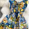 Casual Dresses Summer Dress Women 2022 Fashion Bohemian Long Vacation Elegant Sexy Strap Lemon Print Plus Size DressCasual201w