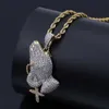 Pendant Necklaces Iced Out Cubic Zircon Praying Hands With Cross Charms Necklace Fashion Luxury Hip Hop Designer Jewelry Elle22228d