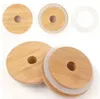 Bamboo Cap Lids Reusable Wooden Mason Jar Lid with Straw Hole and Silicone Seal DHL Free Delivery