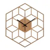 壁掛け時計現代の六角形の竹木石クォーツの家の装飾電池運転ジオメトリ大時計サイレントギフトベッドルームオフィス