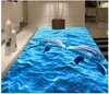 Large photo custom mural wallpaper kiss dolphin surf sea surface 3D three-dimensional floor painting indoor decor