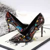 2021 Women 10cm High Heels shoes Graffiti Heels Wedding Bridal Blue Colorful Pumps Cinderella Dancer Brand Prom Dress Shoes G220527