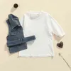 Citgeett autunt Kids Girlsドレスとベストベルトセットファッションソリッドカラー長袖ドレスデニムトップス春の服