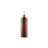 Packing Plastic Bottle Flat Shoulder PET Shiny Gold Silver Collar Spary Press Pump With Cover Empty Portable Refillable Cosmetic Packaging Container 250ML